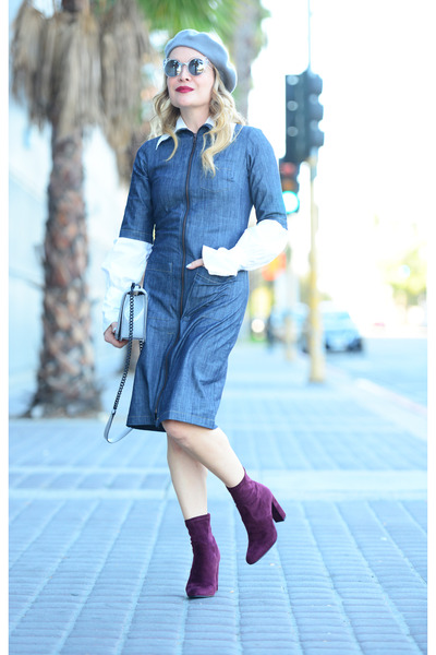 blue denim shabby apple dresses brick red ankle boots blue denim shabby apple dresses brick red ankle boots