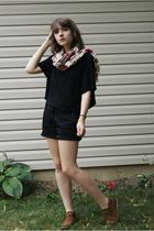 black Divided shirt - black shorts - beige H&M scarf - brown Bronks shoes