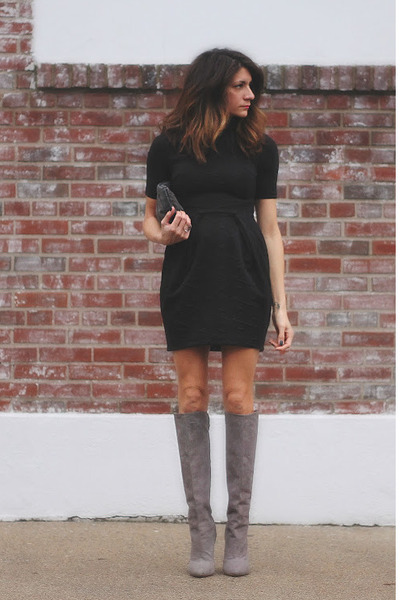 grey dress black boots