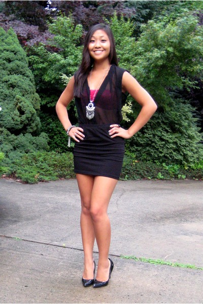 Black Sheer Tops Hot Pink Lace Bandeau Bras Skirts Black Sheer Top Hot Pink Lace Bandeau Bra Skirt Heels