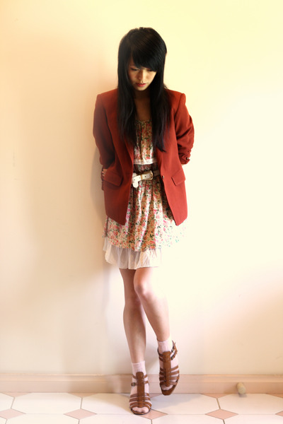 light pink ClubCouture dress - maroon vintage blazer - brown Novo wedges - off w