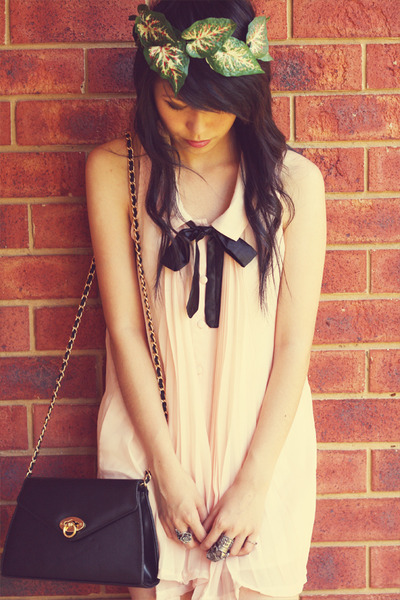 black vintage bag - light pink ClubCouture dress - green KANI accessories