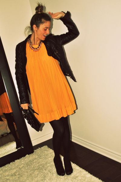 Orange Dress with Stockings