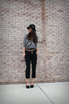 gray Myne top - black Forever 21 shoes - black NY & Company pants