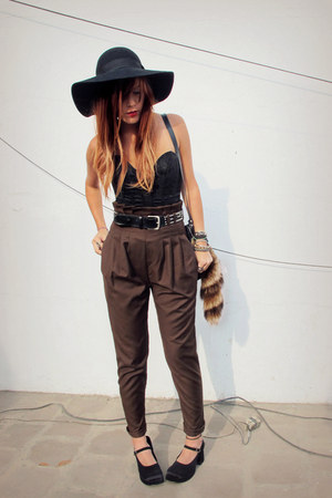 black Forever 21 hat - black vintage top - brown wwwiwearsincom iwearsin pants