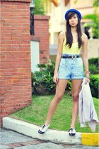 light yellow vintage intimate - blue from friend hat - sky blue bought online sh