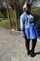 blue Gap jacket - white t-shirt - brown belt - blue skirt - black Hot Topic stoc