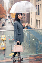 charcoal gray misspouty blazer - light pink Prada bag