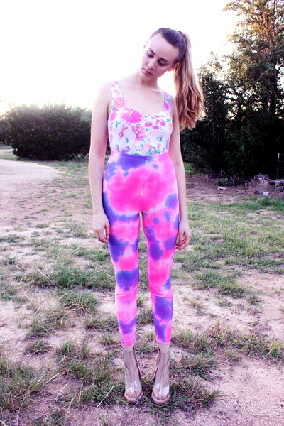 tie dye American Apparel leggings - 80s floral vintage bodysuit