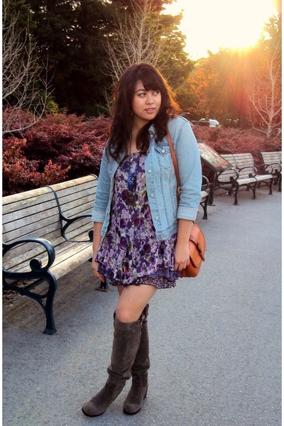jean jacket with dress and boots