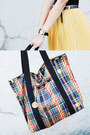 Black-tank-h-m-top-plaid-joyrich-x-lesportsac-bag-mustard-wagw-skirt