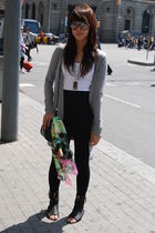 gray Topshop cardigan - white Zara - black Miley Cyrus x Max Azria skirt - black