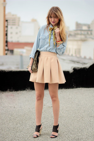 light blue thrifted shirt - black Nine West shoes - cream Zara skirt