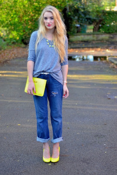 yellow shoes and clutch bag