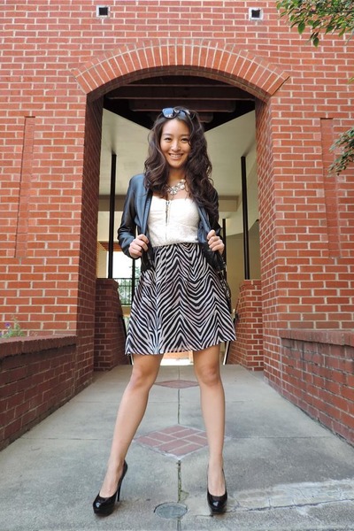 black ann taylor jacket - black chiffon Charlotte Russe dress - gray vintage bag
