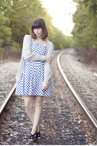 polka dot dress with cardigan