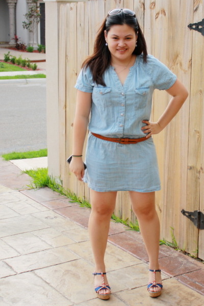 blue Marshalls dress - blue Harajuku Lovers shoes - brown Forever 21 belt - 