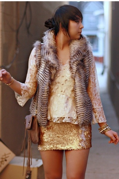 lace thrifted blouse - fringe Rebecca Minkoff bag - sequin Charlotte Russe skirt