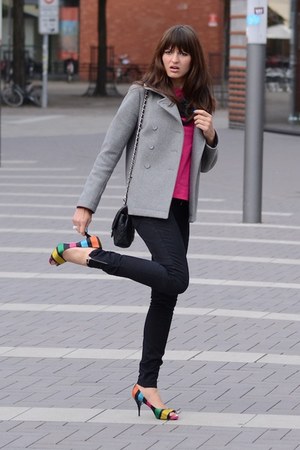 hot pink Zara shirt - heather gray COS jacket - black Madonna for H&M pants